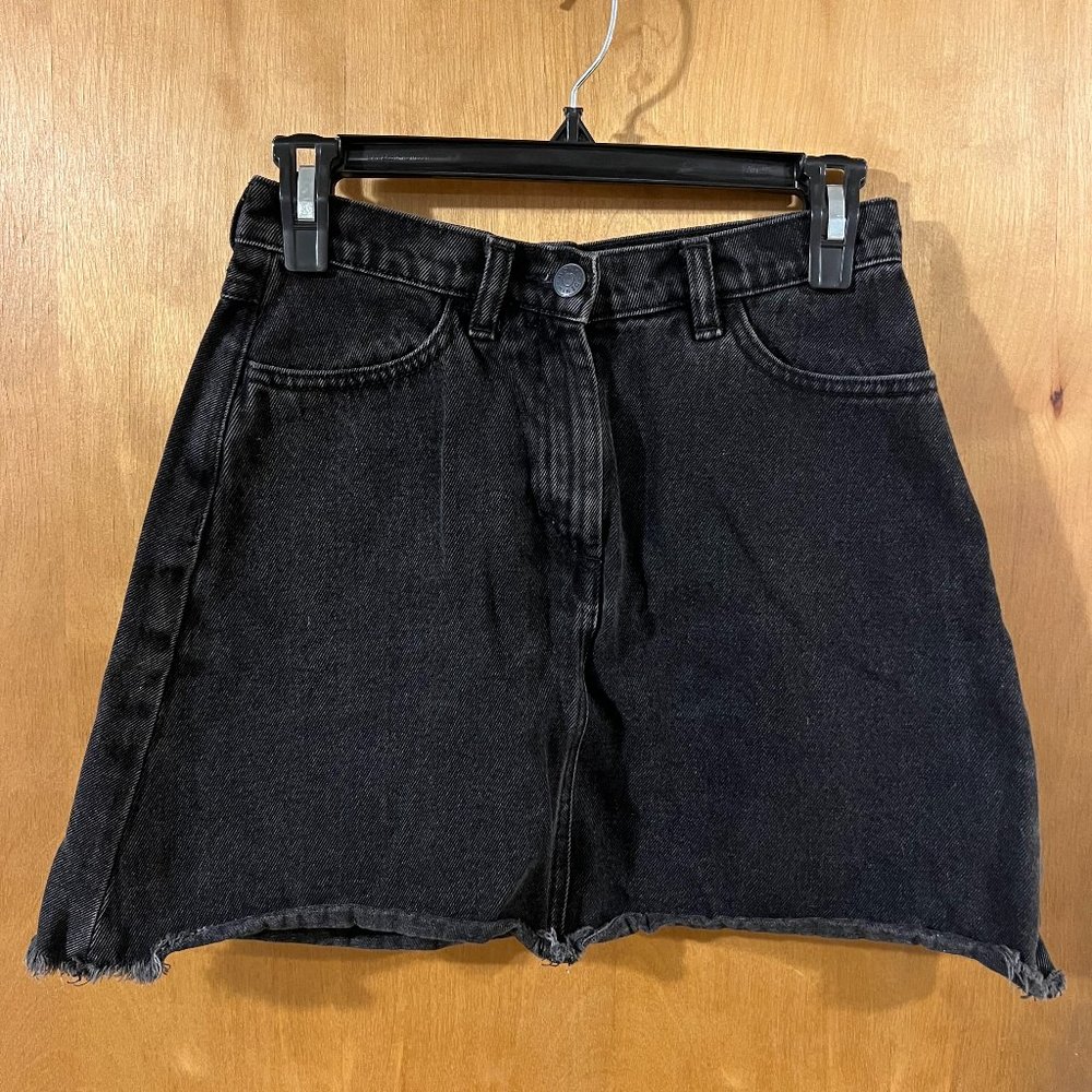 Monki Womens Black Casual Short Distressed Hem Denim Jean Skirt w/ Pockets 36
